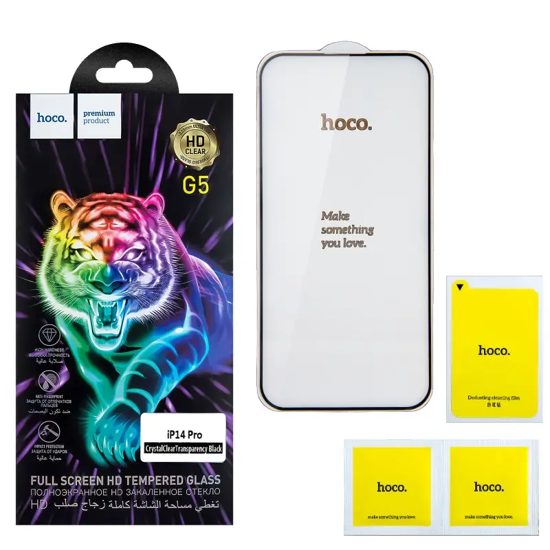 Защитное стекло iPh 14 Pro Max Full Screen G5 black HOCO тонкая рамка