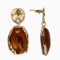 Серьги "Стиль камня", цвет коричневый в золоте