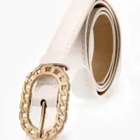 Ремень жен 04-01-01-01, Июнь2503, 2,5*0,3*110 см, без винта, пряж золото, 1 прокол, белый