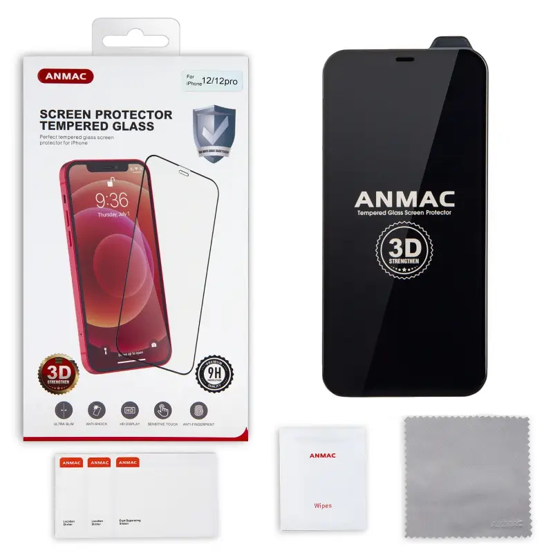 Защитное стекло iPh 12/12 Pro 3D ANMAC черный усиленное  Арт.1137125