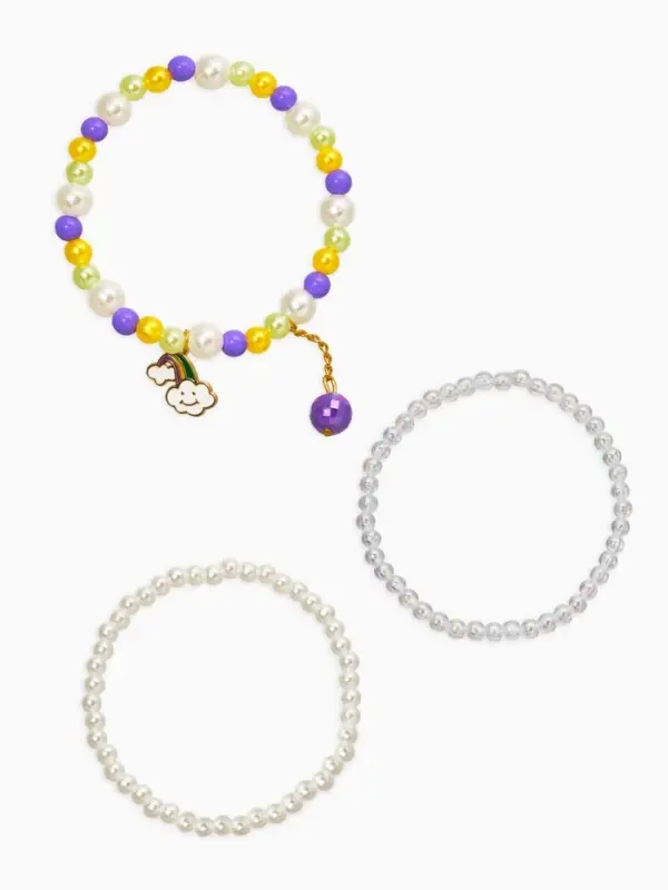 Браслет детский &laquo;Выбражулька&raquo;, 3 шт. набор, радуга с подвеской, жемчуг, цветной