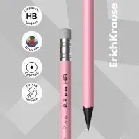 Карандаш чернографитный с ластиком ErichKrause &laquo;Pastel&raquo;, HB, грифель d=2.2 мм, пластик, круглый в тубусе, пастель МИКС