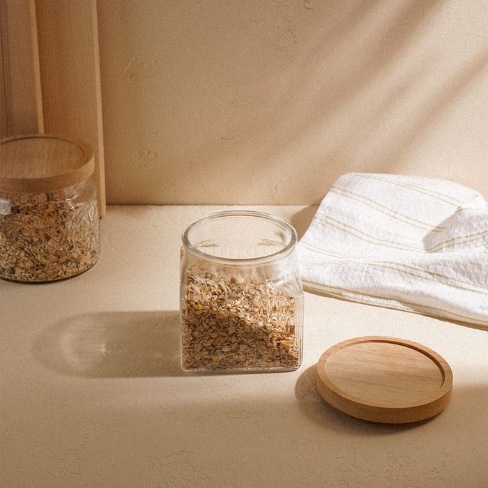 Банка стеклянная для хранения сыпучих продуктов SL Home &laquo;Афины&raquo;, 1 л, 11&times;11,5 см, с деревянной крышкой
