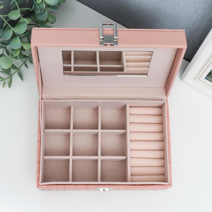 Шкатулка кожзам для украшений "Розовый питон" комбинированная 7,5х14х20 см