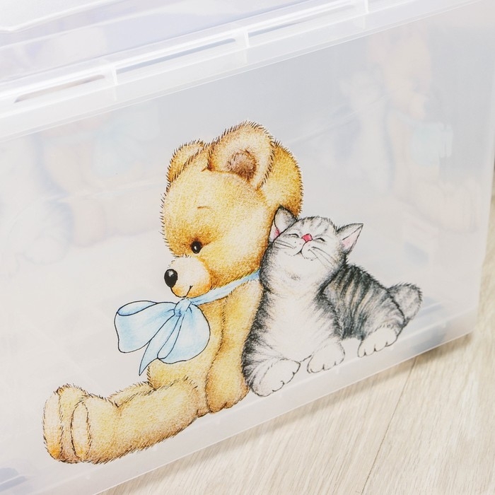 Контейнер для хранения &laquo;Мишка и котёнок&raquo;, 35 л, 50,5&times;31,5&times;28 см, на колёсиках, прозрачный