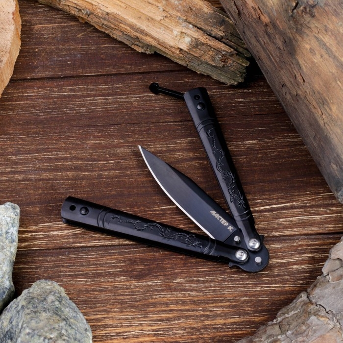 Нож-бабочка "Дракон" 17,5см, клинок 69мм/1мм, черный