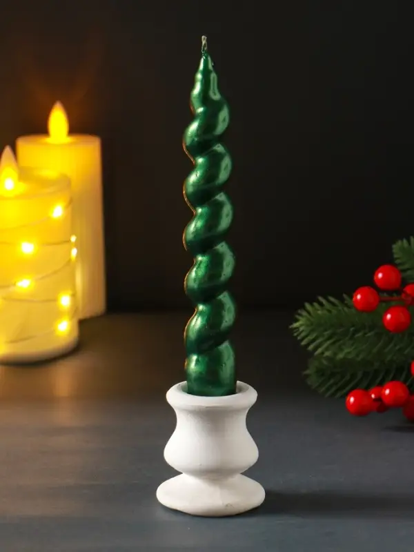 Свеча витая "LUXURY" 25*180 мм, лакированная, зеленая