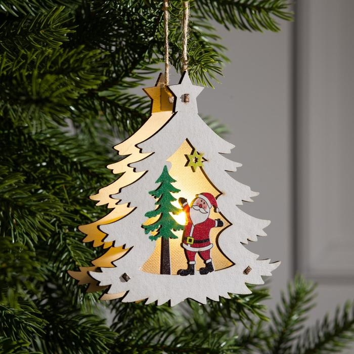 Ёлочная игрушка &laquo;Ёлочка с Дедом Морозом&raquo;, от батареек, свечение тёплое белое