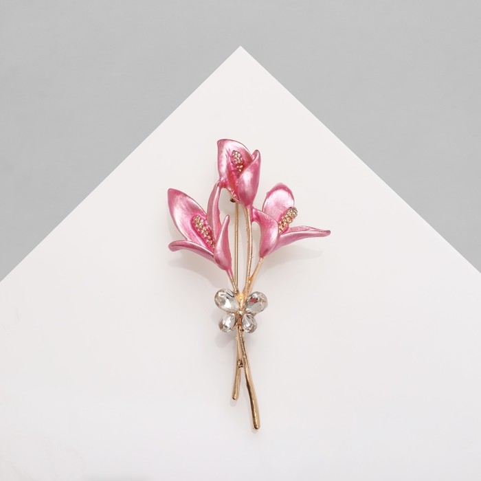 Брошь &laquo;Цветы&raquo; трио лилий, цвет розово-белый в золоте