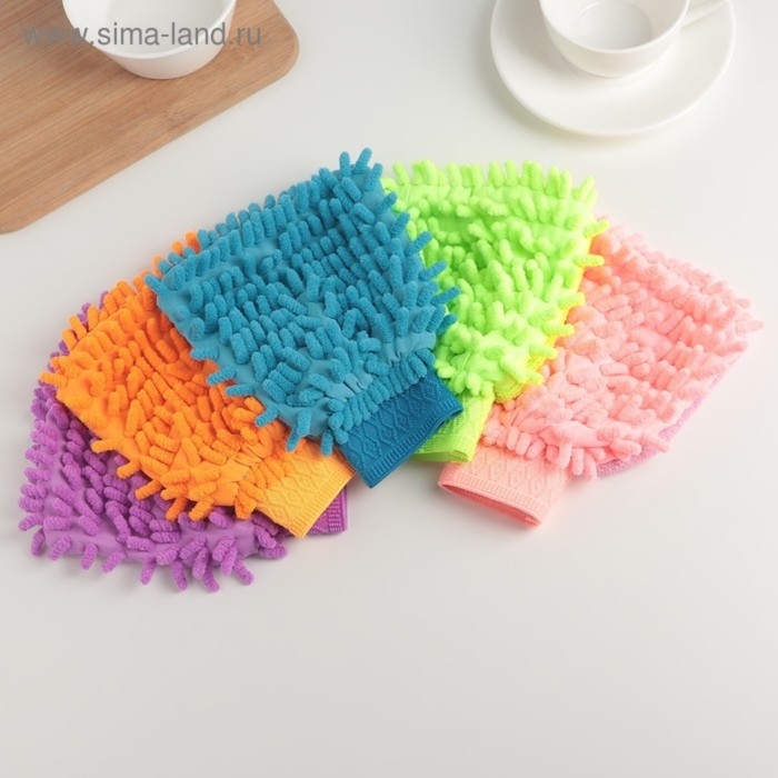 Варежка для уборки Доляна &laquo;Букли&raquo;, микрофибра односторонняя, 15&times;20 см, цвет МИКС