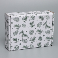 Коробка новогодняя складная &laquo;Шишки&raquo;, белый, 27 х 21 х 9 см, Новый год