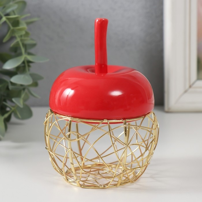 Шкатулка керамика, металл "Яблочко" красная 8,5х8,5х12 см