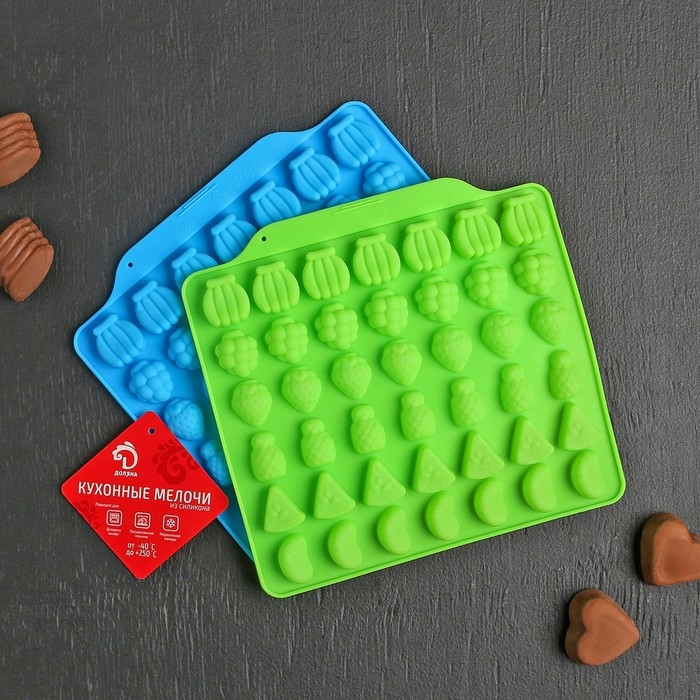 Форма для мармелада Доляна &laquo;Фруктовый бум&raquo;, силикон, 18,5&times;17,5 см, 42 ячейки (2,2&times;2,2 см), цвет розовый