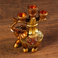 Сувенир полистоун подсвечник "Африканский слон в золотой, ажурной попоне" 19х12,5х5 см