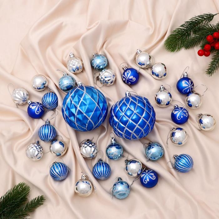 Набор шаров пластик 32 шт "Карнавал" голубой серебро