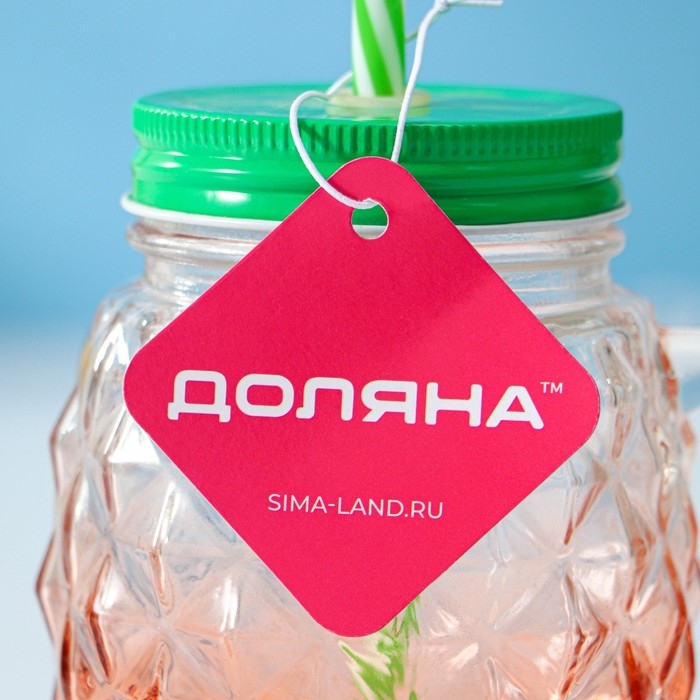 Банка стеклянная с крышкой и трубочкой Доляна &laquo;Ананас&raquo;, 500 мл, 12,5&times;9,5&times;13 см, цвет МИКС