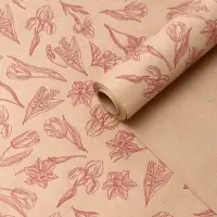 Крафт бумага "Ирисы" красный цв. на коричневом фоне 0,72 х 10 &plusmn;5% м, 60 гр