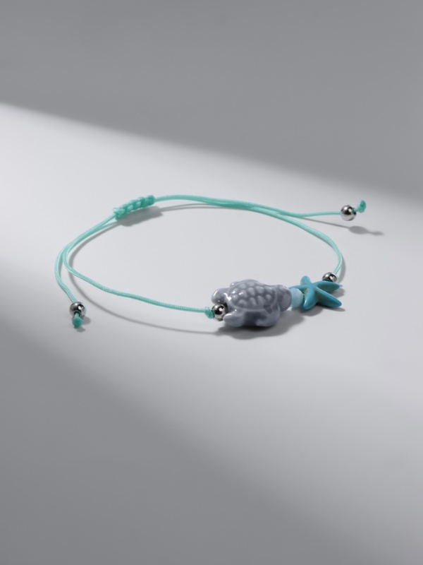 Браслет ассорти на нити &laquo;Черепашка&raquo; звезда, серый в серебре