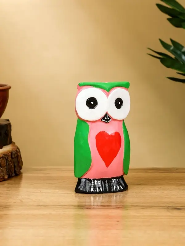 Набор сувенирный &laquo;Совята с сердечком&raquo;, h=15 см, h=13 см, h=10 см, дерево, розово-зелёный