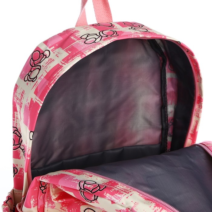 Рюкзак школьный из текстиля на молнии, 3 кармана, цвет розовый