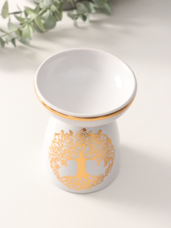 Аромалампа керамика "Древо жизни" белая с золотом 9,3х9,3х11,8 см