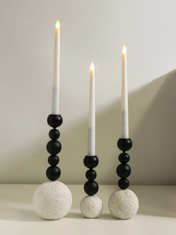 Подсвечник металл, бетон "Шарики" d=2 см набор 3 шт 5,5х16,5 7,5х20,5 10х10х26,5 см