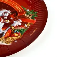 Тарелка бумажная "Три лошадки" , красная 18 см