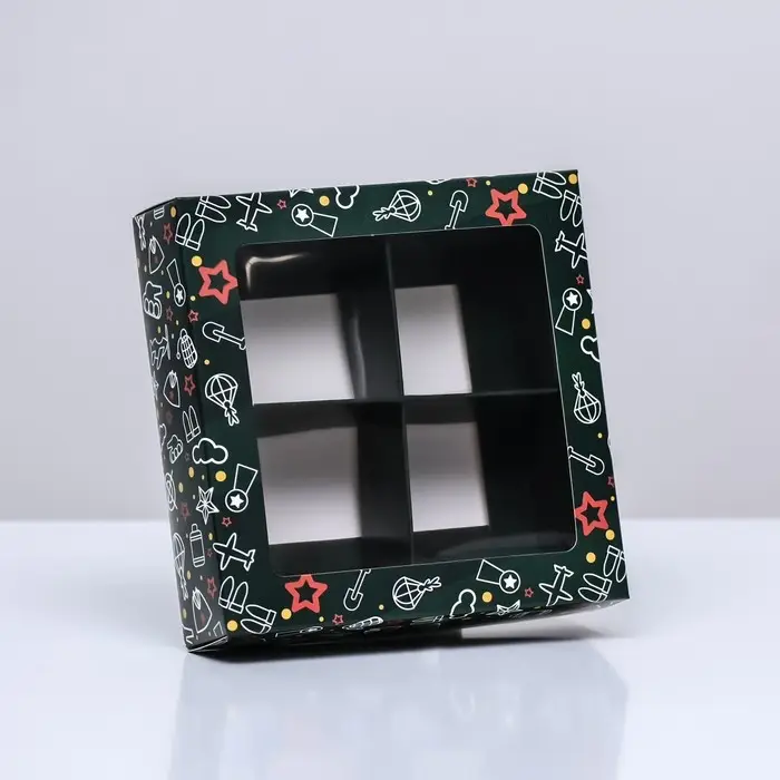 Коробка для 4 конфеты, &laquo;23 Февраля&raquo; 12.6&times;12.6&times;3.5 см
