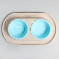 Миска для животных "Мур-мяу" 0,3л двойная на подставке, светло-бежевая