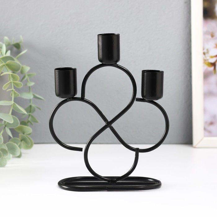 Подсвечник металл на 3 свечи "Завитки" d=2 см чёрный 14х6х16,5 см