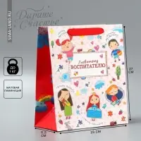 Пакет подарочный ламинированный, упаковка, &laquo;Любимому воспитателю&raquo;, ML 27 х 23 х 11.5 см