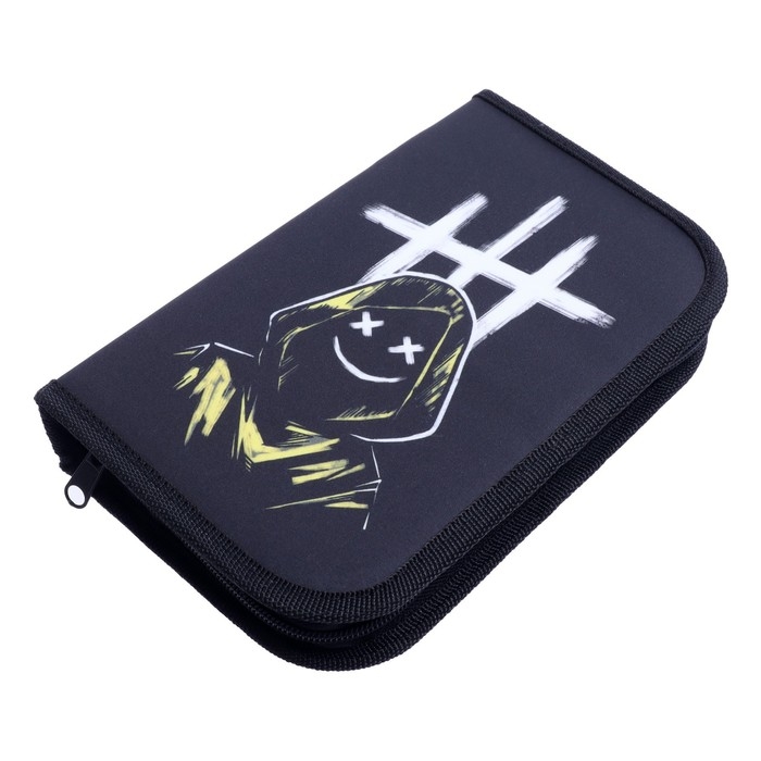 Пенал 1 секция, 130 х 210 х 40 мм, 2 откидные планки, тканевый, Calligrata TOP, Content "Маска"