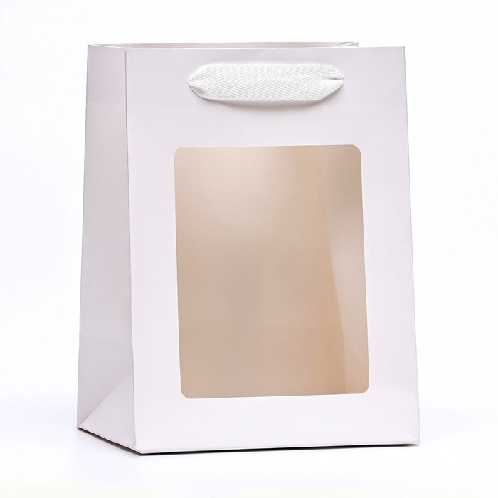 Пакет подарочный, с окном,  20 х 15 х 10 см, белый, 1шт.