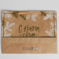 Пакет подарочный новогодний крафтовый горизонтальный &laquo;С Новым годом&raquo;, L 40 х 31 х 11.5 см, Новый год