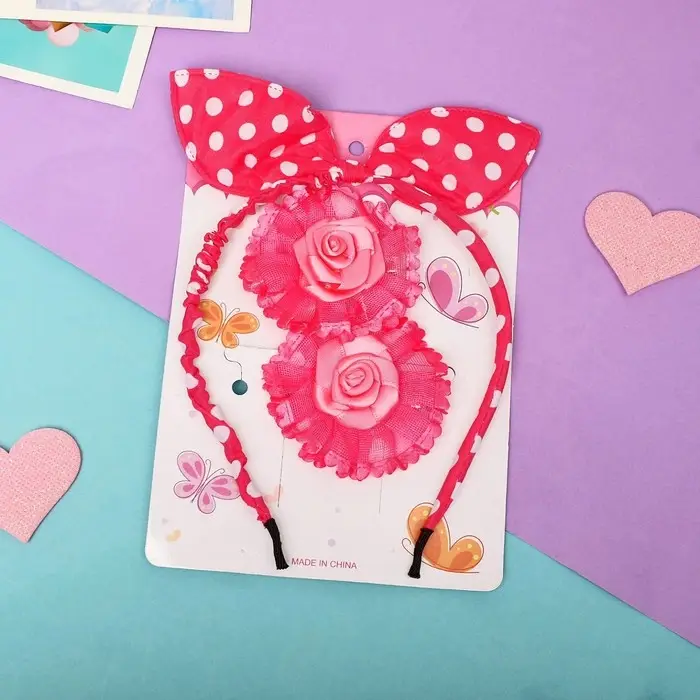 Набор для волос "Солоха" (ободок, 2 зажима) розочки, розовый