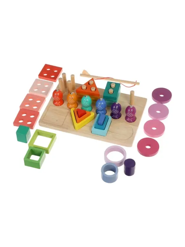 Детская деревянная пирамидка сортер с удочкой