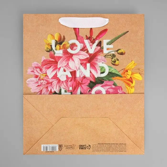 Пакет подарочный крафтовый, упаковка, &laquo;Love and flowers&raquo;, 23 х 27 х 11.5 см