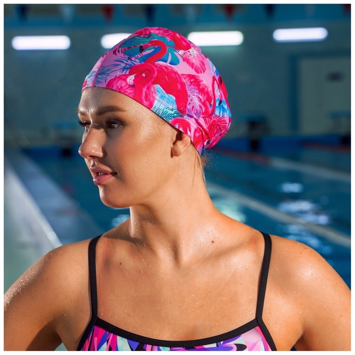 Шапочка для плавания взрослая ONLYTOP Swim &laquo;Фламинго&raquo;, тканевая, обхват 54-60 см