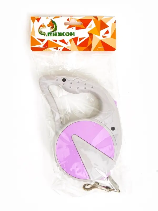 Рулетка - поводок для собак, лента 3 м, серая/сиреневая