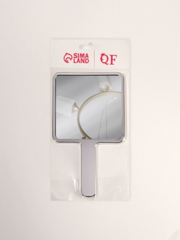 Зеркало с руч квад-т (1) б/увел ГАЛЬВАНИКА 16*9см пласт сереб подвес QF