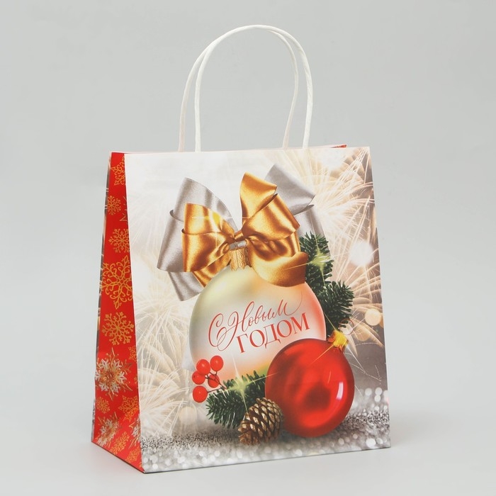 Пакет подарочный новогодний крафтовый &laquo;С Новым годом&raquo;, 22 х 25 х 12 см