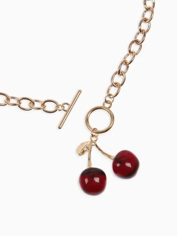 Кулон-цепь крупная "Вишня", цвет красный в золоте 40+удл
