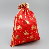 Мешочек подарочный плюш &laquo;Новогодние колокола&raquo;, колокольчик, тиснение, 30 х 40 см +/- 1.5 см, Новый год