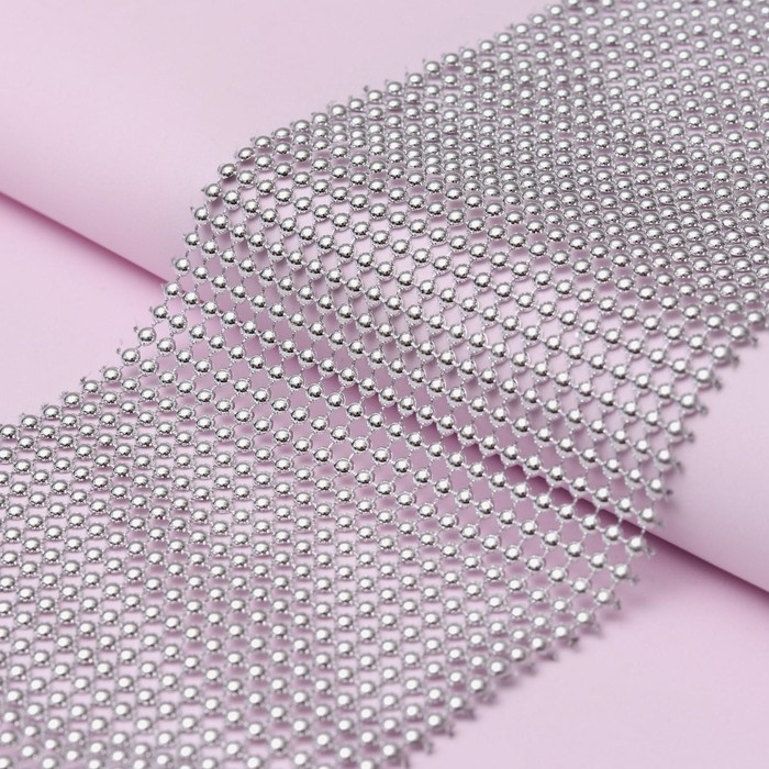 Лента с имитацией выпуклых страз, 11,5 см, 9 &plusmn; 1 м, цвет серебряный