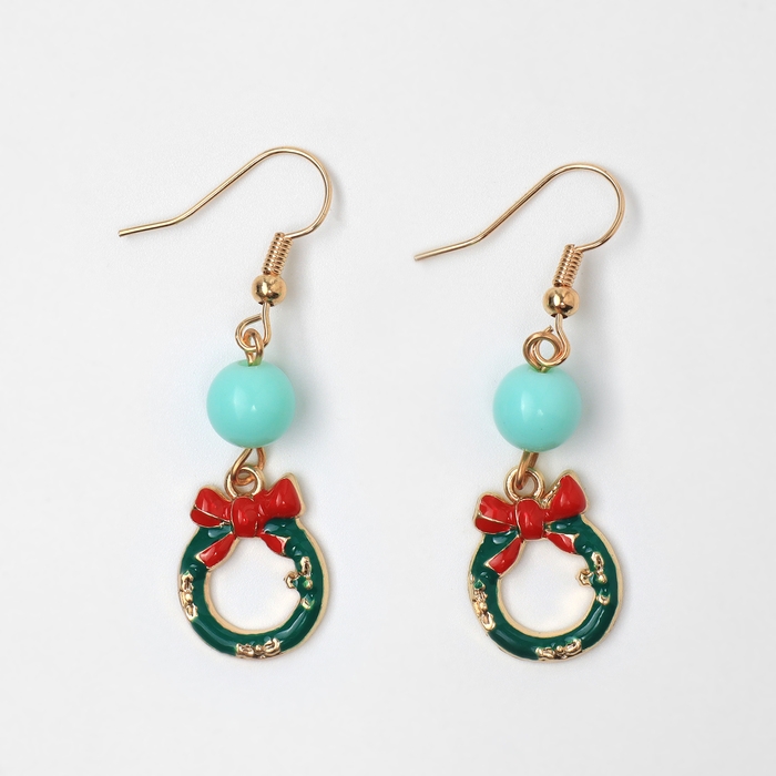 Новый год! Серьги &laquo;Новогодние&raquo; шар-венок, цветные в золоте