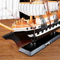 Корабль сувенирный большой &laquo;Рион&raquo;, борта сине/чёрные, паруса бежевые с полосами, 50х44х10 см