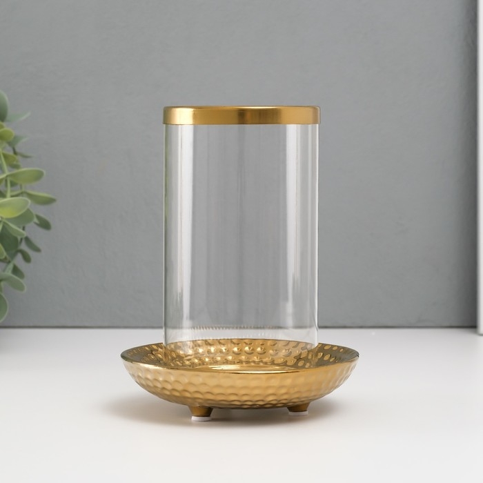 Подсвечник керамика, стекло на 1 свечу "Моро" d=8 см золото 12х12х17,2 см