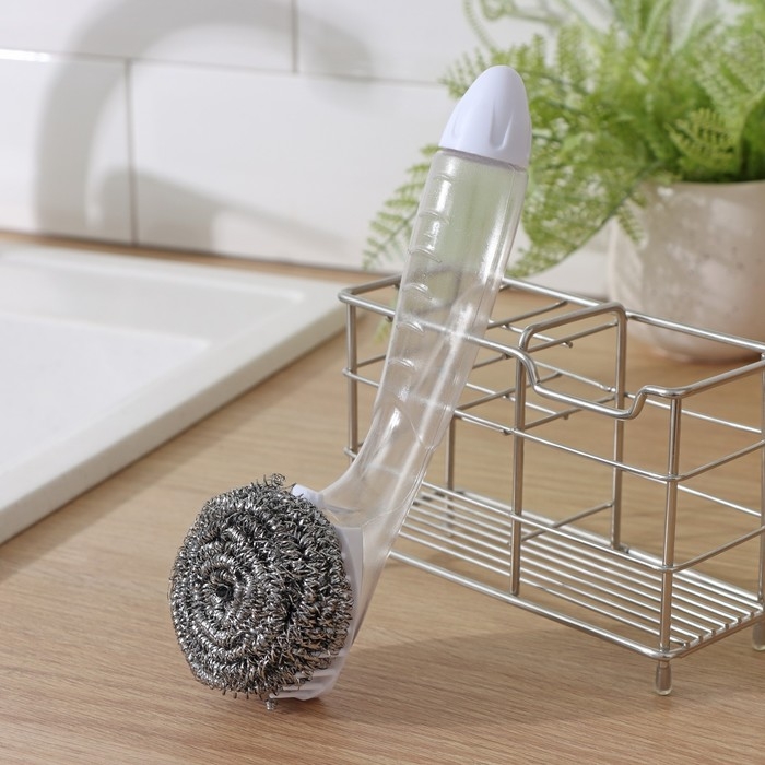 Губка для посуды Доляна, с ручкой дозатором, 21,5&times;6,5&times;6 см