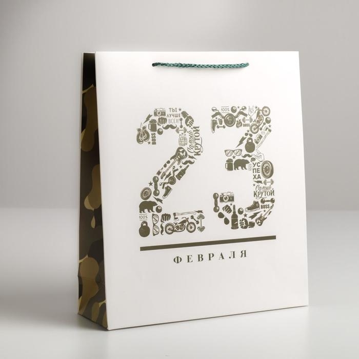 Пакет подарочный ламинированный вертикальный, упаковка, &laquo;23 февраля&raquo;, M 26 х 30 х 9 см