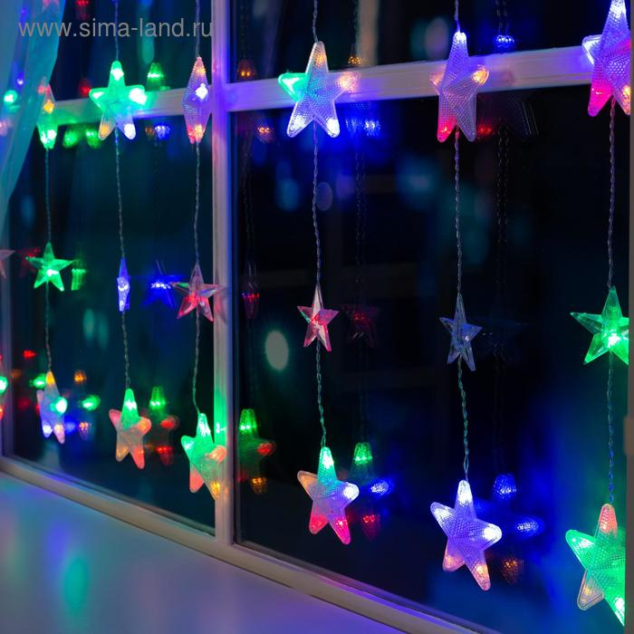 Гирлянда &laquo;Бахрома&raquo; 2.4 &times; 0.9 м с насадками &laquo;Звёздочки&raquo;, IP20, прозрачная нить, 186 LED, свечение мульти, 8 режимов, 220 В